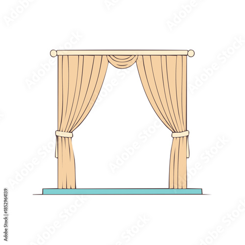 Drawn Curtains Illustration Window Decoration Interior Design Element