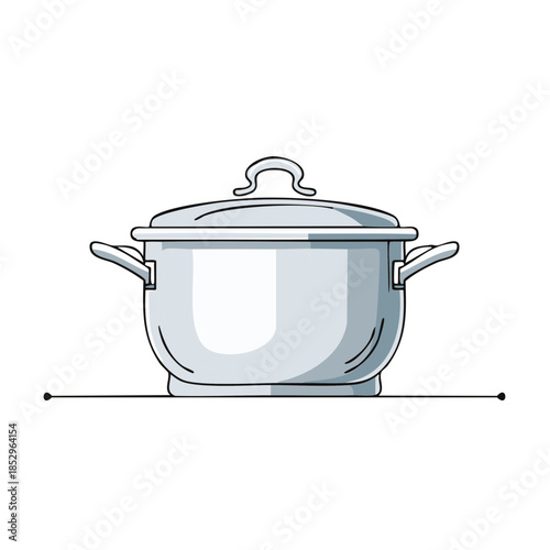 Stainless Steel Cooking Pot with Lid for Kitchen Food Preparation Vector Illustration