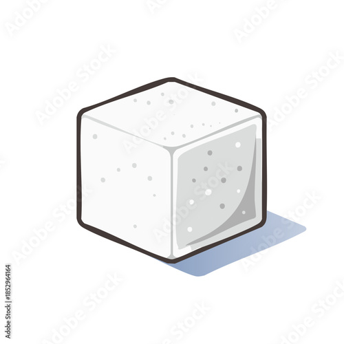 Single Cube of White Sugar, Granulated Sweetener Illustration on White