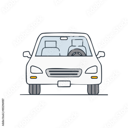 Front view of a white car in a minimalist, hand-drawn style, conveying simplicity and automotive design, ideal for graphics and illustrations