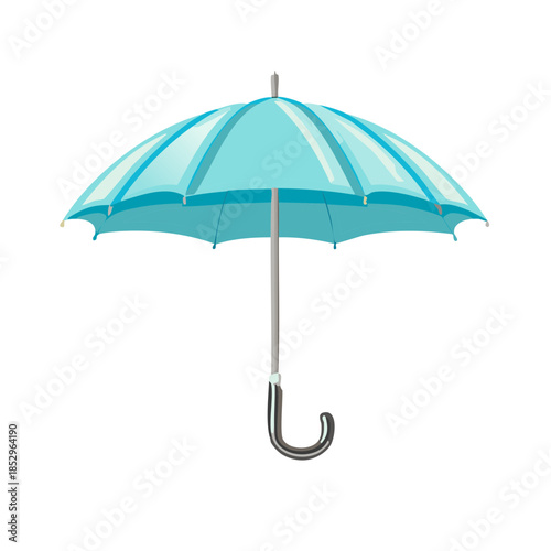Open Turquoise Umbrella Illustration, Weather Protection, Waterproof Shade with Silver Handle