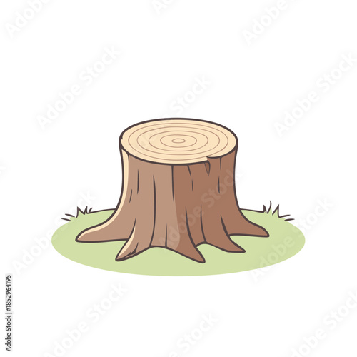 Cartoon Tree Stump on Grass Lawn Illustration Isolated on White Backdrop
