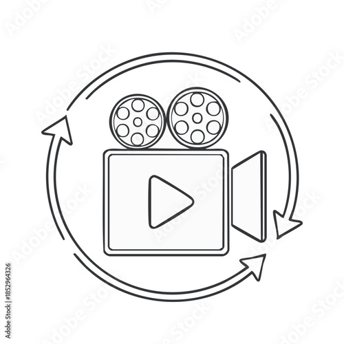 Movie Camera Symbol with Round Arrows Video Concept Icon