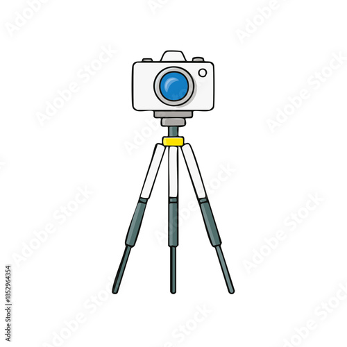 Isolated camera on tripod, photography equipment, cartoon vector design illustration
