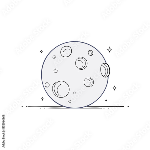 Isolated celestial body vector illustration showing craters and a starry night