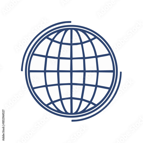Globe Outline Icon Vector: Simple depiction of Earth showing grid lines, latitude and longitude with circle surround