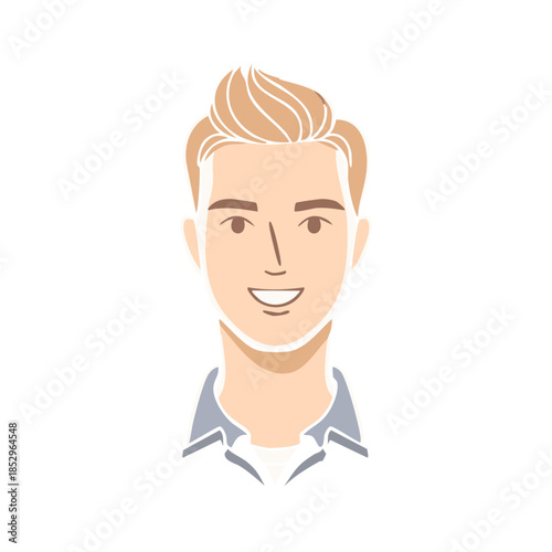 Portrait of a young man with blond hair and a gentle smile for diverse applications and social media presence