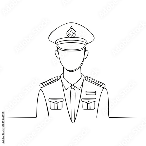 Elegant continuous line drawing of Thai government officer in official uniform standing in a confident pose against a clean backdrop