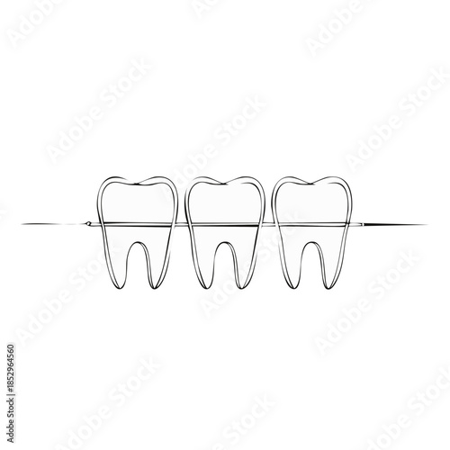 Minimalist Tooth Line Art, Dental Care Concept, Teeth Alignment, Oral Health Symbol