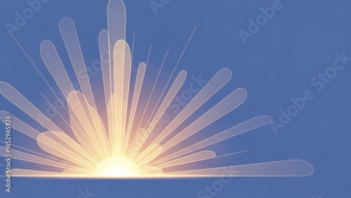 Abstract sunburst graphic with glowing light rays representing hope and new beginnings on a clean blue background