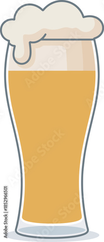 Simple flat design icon of a pilsner glass full of golden ale or lager beer with foamy head, beverage illustration, drink concept, bar, pub, and refreshment theme.