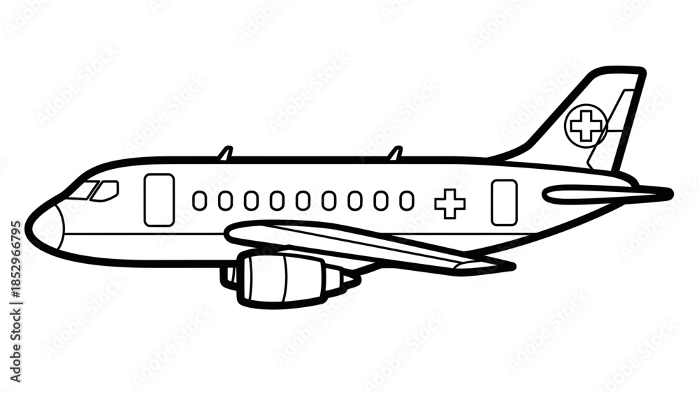 Obraz premium Passenger Airplane Coloring Page with Simple Aircraft Outline for Kids