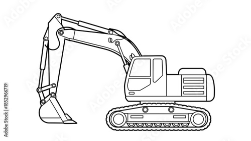 Construction Excavator Coloring Page Featuring Heavy Machine Line Drawing