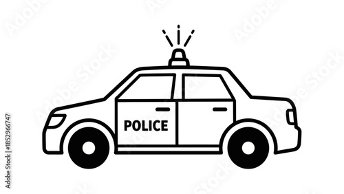 Police Car Coloring Page Showing Law Enforcement Vehicle for Children Activity