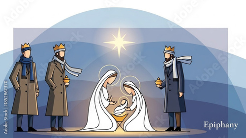 Nativity scene with the Three Wise Men a stylized illustration of the Epiphany perfect for Christmas and religious themes