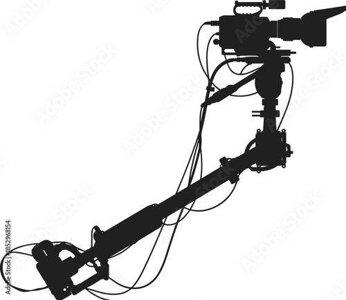 Professional broadcast camera crane silhouette used for television filming videography studio production media equipment isolated vector illustration design