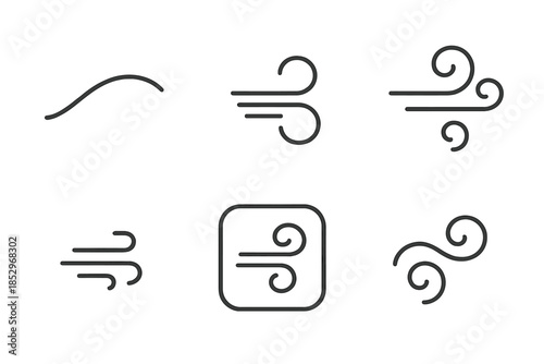 Breeze Tools Icons. Line style icons of Breeze Tools: gentle arc shape, ribbed spread, curved outline, minimal breeze marker, soft