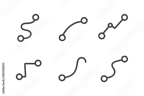 Line Style Directions. Line style icons of Direction Lines: flowing route, subtle arc, plotted line, minimal turn, simple track,