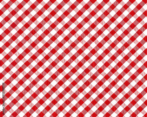 A classic red and white checkered pattern fills the entire image frame