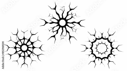 Abstract black crack patterns resembling broken glass or fractured energy