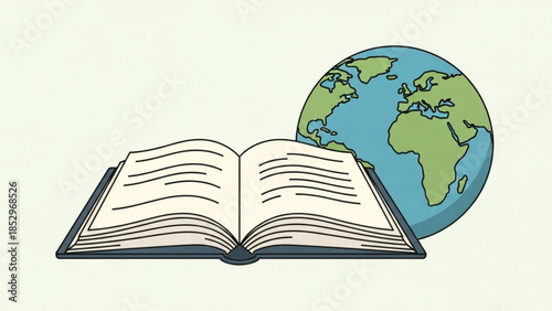 Open book and globe illustration representing education and global knowledge perfect for learning or travel concepts isolated on white