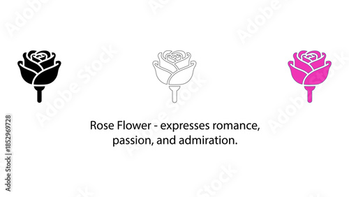 Rose flower icons symbolizing romance, passion, and admiration