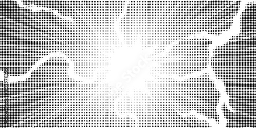 Halftone dots lightning explosion pop art comic background. Vector Illustration