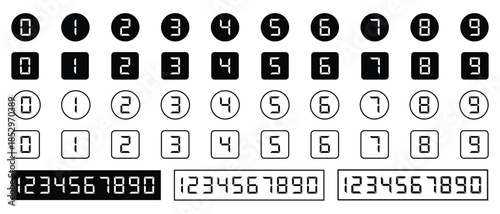 Digital Seven Segment Number Icon Mega Set with Circle and Square Frames.