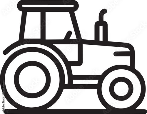 A strong and sturdy tractor, a symbol of agricultural power and efficiency, stands in a minimalistic design, rendered in stark black lines.