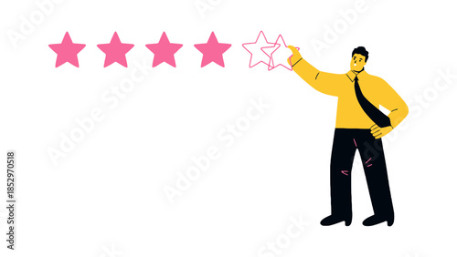 A man is placing a star on a rating scale to give feedback.