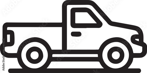 A sleek black line art illustration of a pickup truck, a versatile vehicle designed for both work and leisure, is captured with clean lines and sharp details.