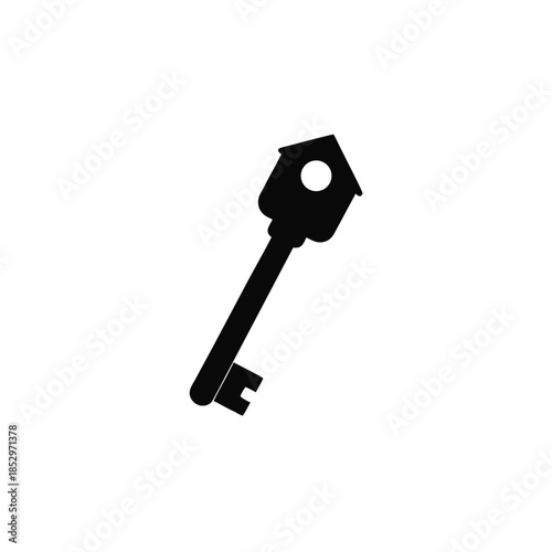 Illustration of a black house shaped key on transparent background silhouette