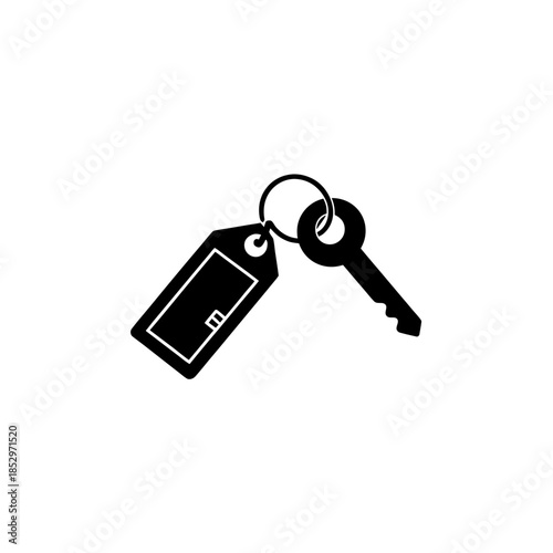 Illustration of a key with a black tag on transparent background silhouette