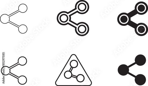 High quality vector share icon set featuring thin line and bold geometric styles for social media marketing and mobile app interface design projects.