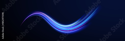 Abstract neon rays of light on a transparent background in PNG format Neon ellipse in the form of speed. Illustration of light ray, stripe line with blue light, speed motion background
