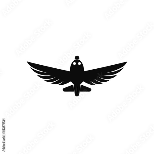 Black airplane silhouette with wing design on transparent background
