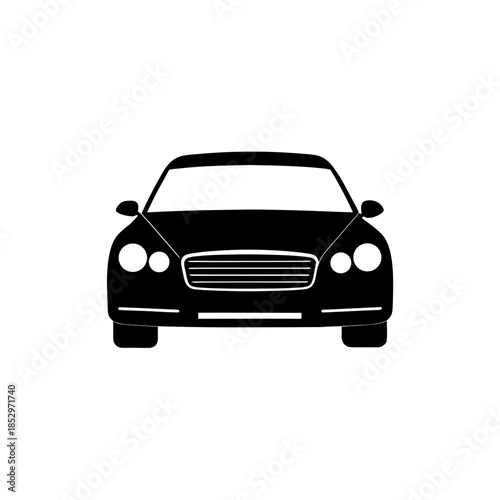 Front view of a black luxury car drawing on transparent background silhouette
