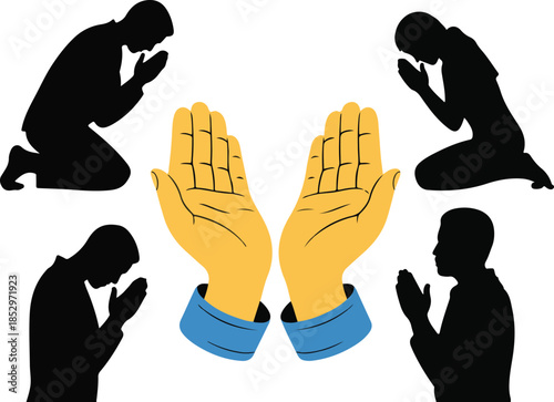 Illustrating spiritual devotion and humble prayer with hands reaching up
