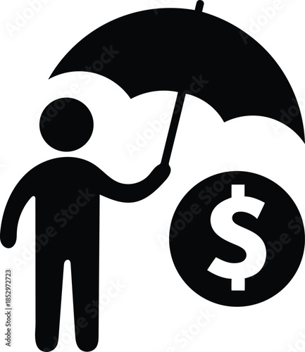 financial protection symbol with money under umbrella for business risk silhouette icon