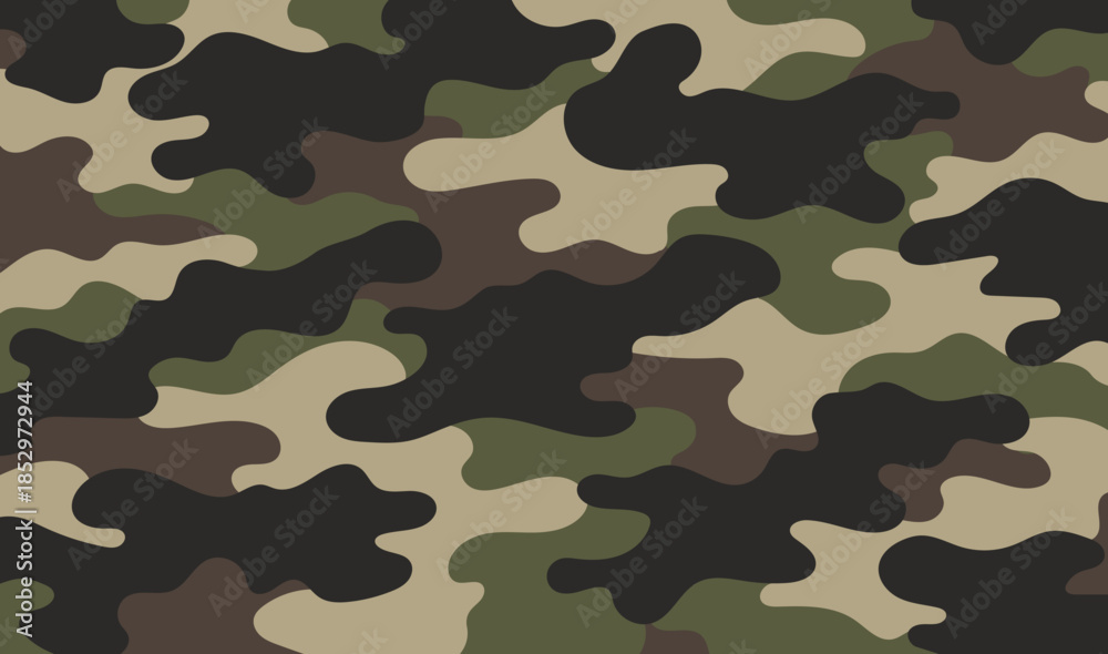Fototapeta premium Camouflage pattern background with smooth organic shapes in green brown beige and dark tones