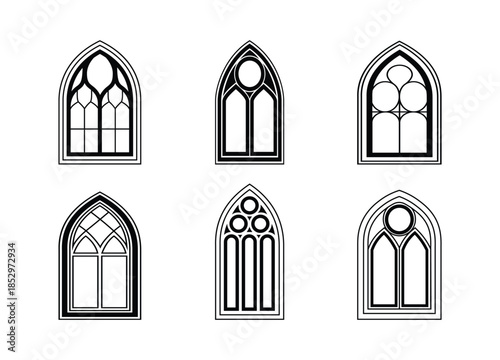 Collection of Gothic Style Window Silhouettes for Design Projects
