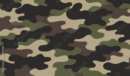 Camouflage pattern background with smooth organic shapes in green brown beige and dark tones