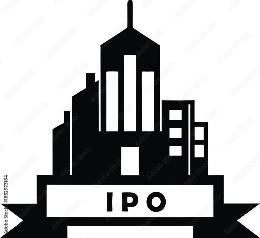 Fototapeta premium IPO silhouette icon with skyscraper building