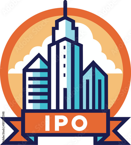 IPO with skyscraper building vector icon