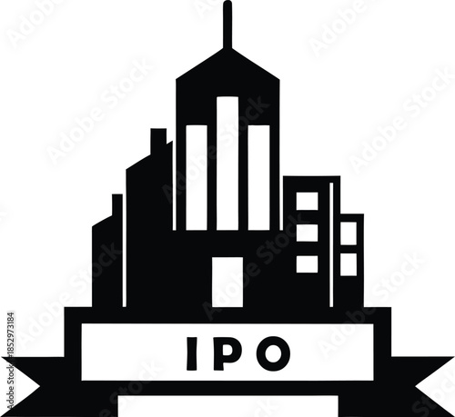 IPO silhouette icon with skyscraper building
