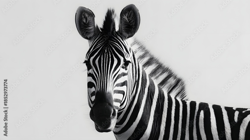 Obraz premium Striking Black and White Zebra Portrait - A Detailed Close-Up of the Striking Animal.