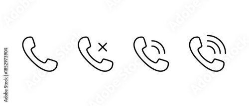 Phone call outline icon set. Ringing handset symbol
