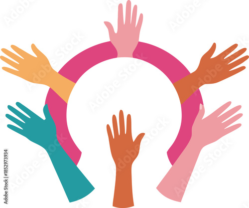 Diverse hands united for women's empowerment