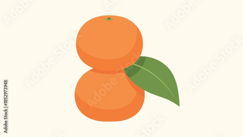 Two oranges stacked with a green leaf, minimalist illustration on a light background.