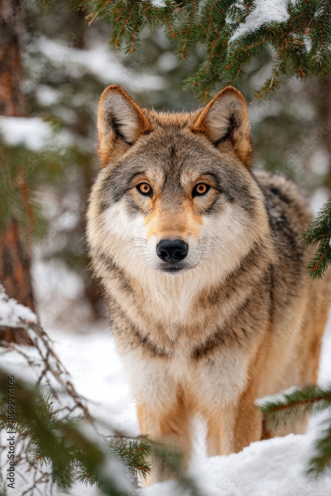 Naklejka premium Wolf in snowy landscape